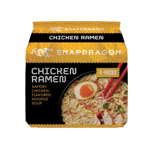 Image of Snapdragon Chicken Ramen Cup Noodles - 4 Pack Instant Ramen Packet with Authentic Wheat Noodles, Soup Flavor Sauce, Vege Pack, and Garlic Flavoring Oil. Microwave or Hot Water, Easy Meal Prep