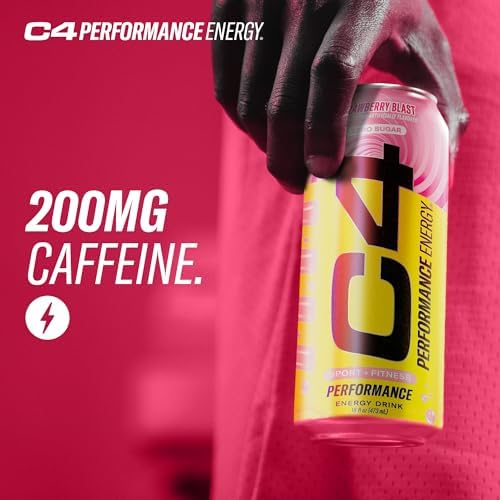 C4 Performance Energy Drink | Strawberry Blast | Zero Sugar Carbonated Preworkout Energy | 200mg Caffeine with Beta Alanine | 16 Fl Oz (12 Pack) - 3