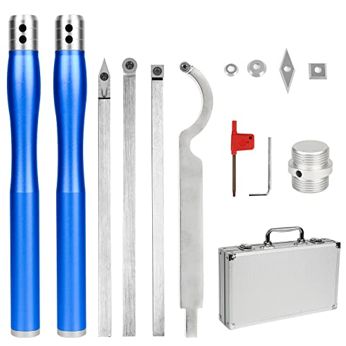 Drechseleisen Set Drechselwerkzeug Drehmeißel für Holz, Hartmetall Drehmaschinen Holzdrehwerkzeug mit Wendeschneidplatten Vierkant/Diamantform/Rund, Drehwerkzeuge Drechselzubehör (Blau-B)