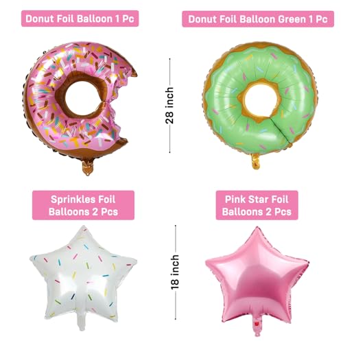 Image of Party Propz Donut Balloon Combo Kit - 6 Pcs Donut Foil Balloons for Decoration with Pink Star Foil Balloons, Multicolor Balloon Kit for Girls Room Decoration (Foil)