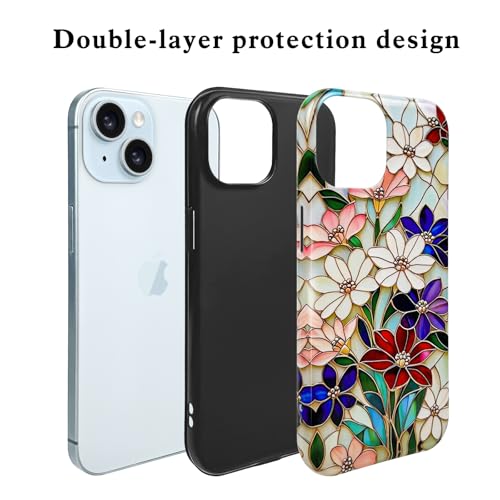 Lovmooful Compatible for iPhone 15 Plus Case Cute Retro Floral Flower Aesthetic with Dual Layer Design for Women Girls Hard Shell + Silicone Cover Shockproof Protective Girly-Light Color by Lovmooful - Image 2