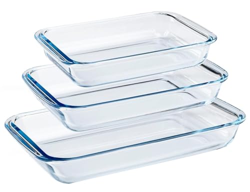 SURETEX SHORTEX Heat Resistant Oven Trays | Clear Baking Tray Set | Oven & Microwave Safe | Versatile Rectangle Trays (3.0 + 2.2 + 1.6 L)