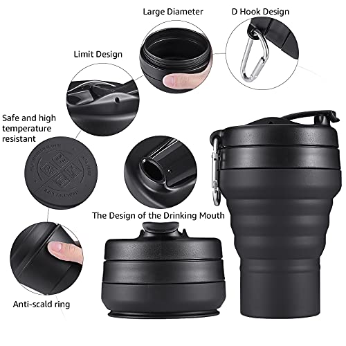 EASYXQ Collapsible Cup for Traveling, 20 OZ 600ml Large Silicone Folding Camping Mug, Leak Proof BPA Free Portable Reusable Bottle for Coffee, Tea, Water, Camping, Hiking, Outdoor (Black) by EASYXQ - Image 4