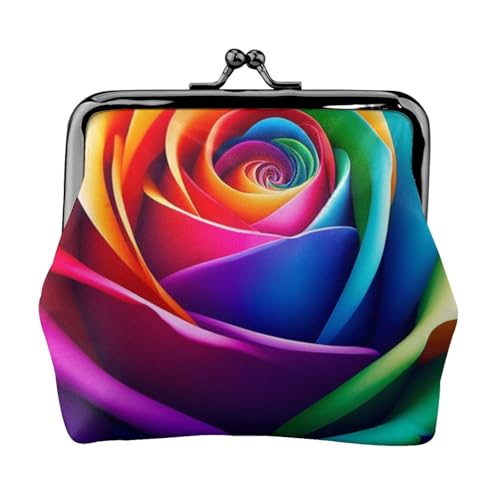 Pu Leather Buckle Coin Purse Colorful-Rainbow-Rose-Flower Girls Kiss-Lock Change Purse Wallets