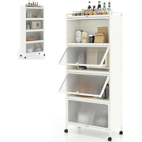 TANGZON 5-Tier Kitchen Storage Cabinet with Wheels Cover