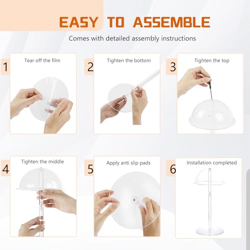 1 Pack 8" Clear Acrylic Hat Display Stand and 6 Pcs Gold Acrylic Risers Display Cube Box
