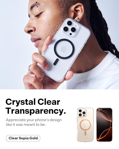 Image of CASEOLOGY by Spigen Capella Mag for iPhone 16 Pro Case [Ultra Clear] Magnetic Military Grade Drop Protection Side Grip Patterns Back Cover Case for iPhone 16 Pro (TPU and PC | Clear Sepia Gold)