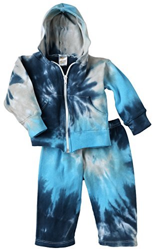 Chillykids Unisex Baby 100% Cotton Tie Dye Print Hoodie Set - Blue (Size 0-3 Months)