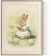 VIYYIEA Easter Bunny Framed Wall Art, Watercolor Rabbit in Dress Canvas Print Spring Decor, Festi...