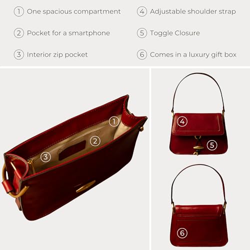Image of Time Resistance Leather Shoulder Bag - Full-Grain Leather Handbag with Toggle Closure - Elegant Handbag for Women