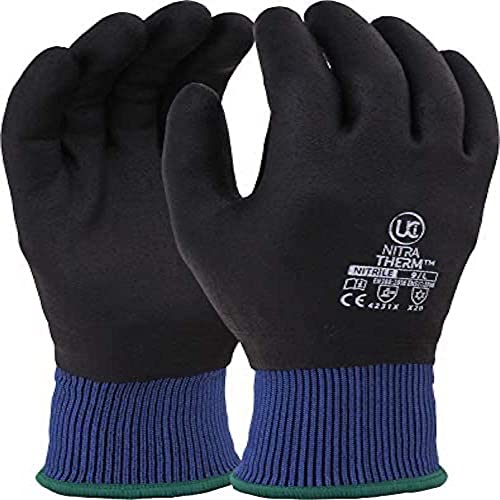 UCI NitraTherm Thermal Insulated Fully Coated Waterproof Cold Winter Work Gloves (10 / XL), Black