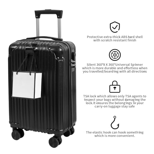 Hardside Luggage Suitcase PC+ABS with TSA Lock 4 X Double 360º Universal Spinner Suitcase Carry on Hardshell Lightweight With Elastic Hook，black-28inch3