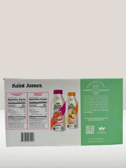 Saint James Organic Tea, Passion Fruit Peach & Pineapple, 15.9 fl oz Bottle – Low Sugar, USDA Organic, Refreshing Tropical Iced Tea Beverage