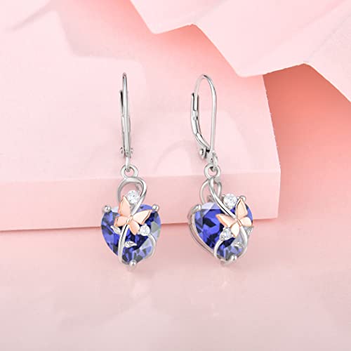 Oskani Dangle Drop Leverback Earrings For Women, 925 Sterling Silver Infinity Butterfly Heart December Birthstone Tanzanite Color Earrings Jewelry Gifts, Anniversary Birthday Gifts For Her #TOP2