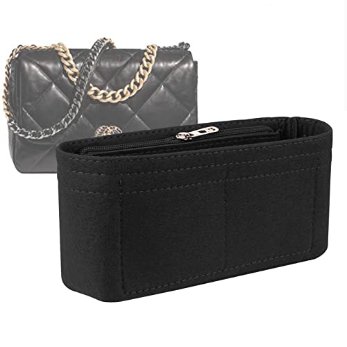 Lckaey Bolsa organizadora para Chanel 19 bolsa pequena com bolso lateral com zíper bolsa Chanel Maxi Flip Bag Organizer Y002black-L
