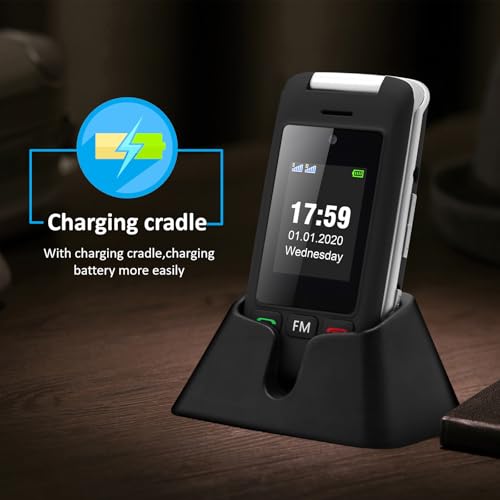 artfone C10 2G Dual SIM Unlocked Basic Mobile Phone for Seniors丨 Dual Display丨SOS Button丨Speed Dial丨Big Button Senior Flip Phone丨Charging Dock丨FM Radio丨Torch丨Speed Dial丨1300mAh Battery - Black