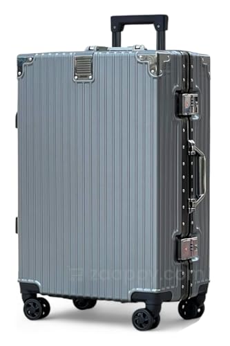 ZAAPPY prosp 28" (30-35KG) Checked In Aluminum Frame Unbreakable Fashion Travel Trolley Luggage, Polycarbonate Hard Shell Suitcase with 360° Double Spinner Wheels (Grey, Checked In-28 Inch)