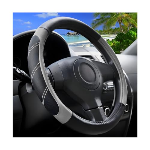 Zpana Car Steering Wheel Cover, 15 Inch Carbon Fiber Leather Non-Slip Steering Wheel Protector with Lining, Breathable Automotive Interior Accessories, Universal for SUV RV Truck (Gray)
