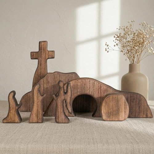 NEROSUN Empty Tomb Easter Scene and Cross Decoration, Wooden Jesus Resurrection Nativity Set, Religious Christian Tabletop Decor for Home Office Christian by NEROSUN - Image 6