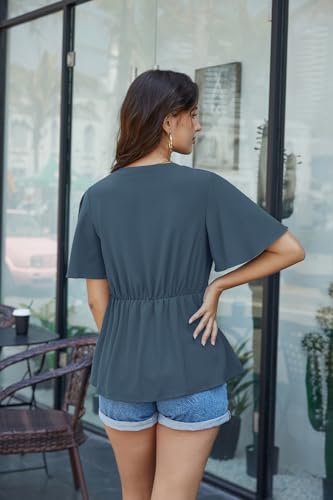 Image of GRACE KARIN Women's Elegant V-Neck Tie Waist Flowy Peplum Shirt Tops