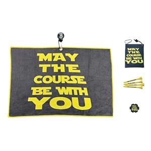 Giggle Golf May The Course Be with You Magnetic Golf Waffle Towel, Lightweight Tee Bag with 4 Wooden Tees & Poker Chip