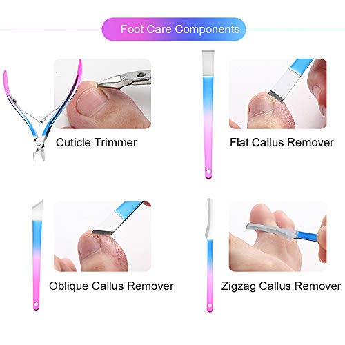 ZIZZON Manicure set Pedicure kit Nail Care Grooming tool with Zipper Travel Case Blue Purple