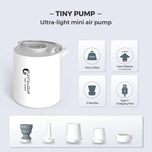 FLEXTAILGEAR TINY PUMP Portable Air Pump Ultra-mini Air Pump with 1300mAh Battery USB Rechargeable to Inflate Deflate for Pool Floats Air Bed Air Mattress Swimming Ring Vacuum storage bags