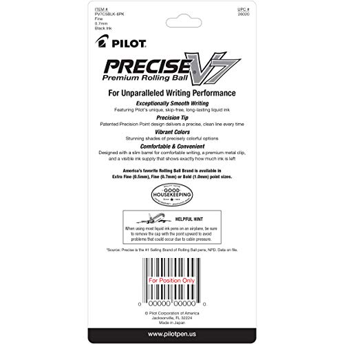 Pilot Precise V7 Stick Liquid Ink Rolling Ball Stick Pens, Fine Point (0.7Mm) Black Ink, 5-Pack (26020) #TOP1