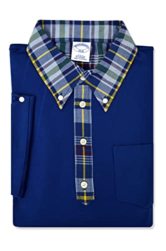 Brook Brothers Mens Slim Fit Plaid Placket Three Button Mesh Cotton Polo Shirt