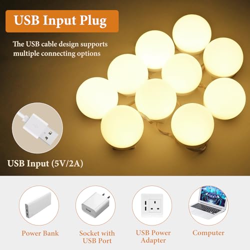 OSDUE Hollywood Mirror Lights Stick on 10 Bulbs, Makeup Lights for Dressing Table, USB Cable Adjustable, LED Vanity Mirror Lights for Mirror Make Up Light for Bathroom Vanity Table Bedroom - Cosy Home Interiors OSDUE Hollywood Mirror Lights Stick on 10 Bulbs, Makeup Lights for Dressing Table, USB Cable Adjustable, LED Vanity Mirror Lights for Mirror Make Up Light for Bathroom Vanity Table Bedroom - Image 6