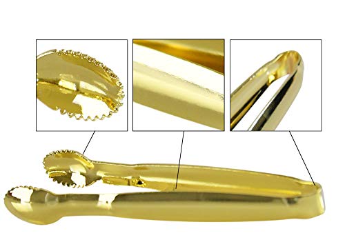 Home-X Gold Sugar Tongs, Mini Serving Tongs For Charcuterie, Cheese, Sugar Cubes, Ice, And More, Stainless-Steel Appetizer Tongs, Set Of 2, 4" L X ¼” W X ½”, Golden #TOP2