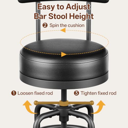 Image of Raynesys 22-29 Inch Adjustable Height Industrial Swivel Bar Stool with Back