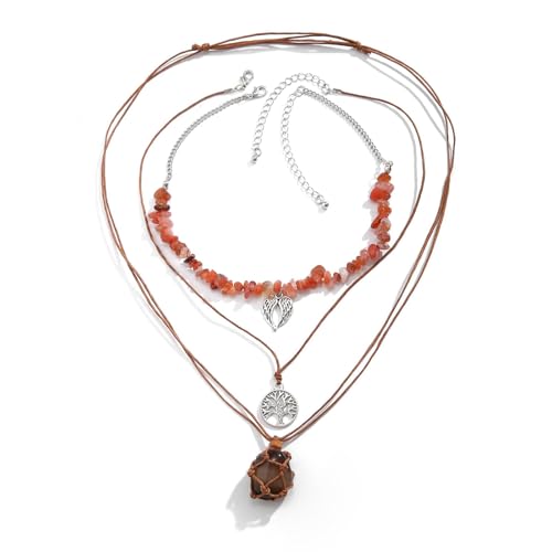 Collier punk en métal avec pendentif arbre et pierre style rétro réglable