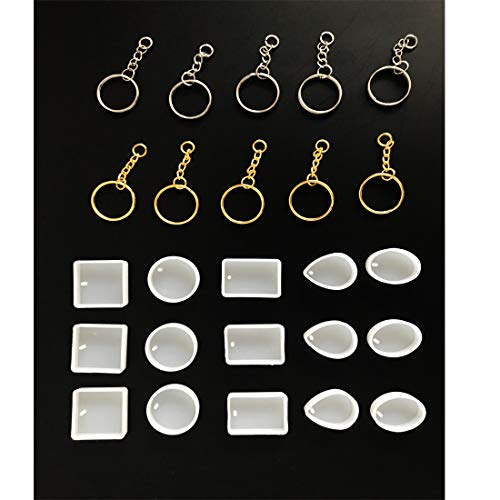 25 Pcs- Silicone Pendant Molds For Resin Casting + Key Rings With Chain, Charms Jewelry Making Moulds With Hanging Holes For Epoxy Resin Diy Art Crafts #TOP6