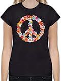  Statement Shirts - Peace Flower Power - XXL - Schwarz - Flower Power t Shirt - L191 - Tailliertes Tshirt für Damen und Frauen T-Shirt