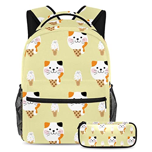 Sac à dos chat glacé robuste avec trousse pour éviter d'égarer ses affaires d'école