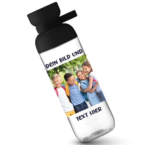 Kinder Mepal - Custom Trinkflasche Dein Bild und Text Flasche Wunschbild und Wunschtext Trinkflasche selbst gestalten I Custom Geschenk mit eigenem Foto - 700 ml - Schwarz - bildern