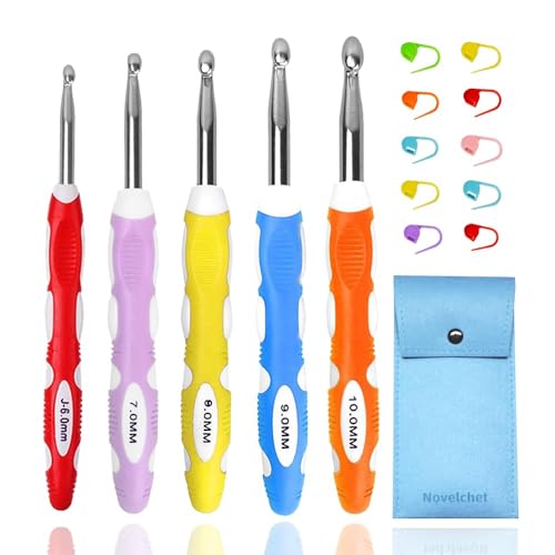Image of Novelchet Large Crochet Hooks 6.5mm 7.0mm 8.0mm 9.0mm 10.0mm,Big Crochet Needle for Chunky Yarn Blue B
