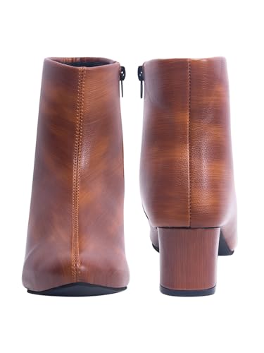 Image of Shoetopia Women's Ankle Boots - Faux Leather Pointed Toe Booties with Side Zip & Mid Block Heel for Work, Party & Everyday