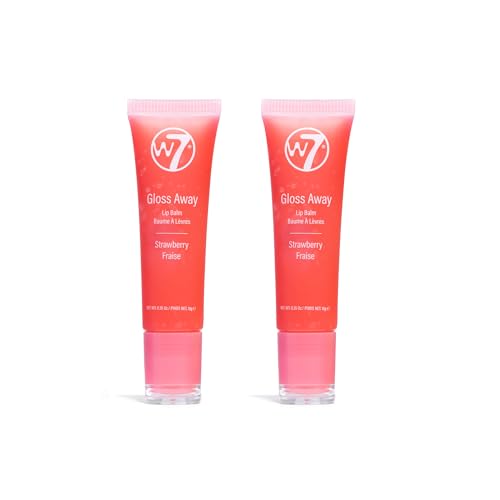 W7 Gloss Away Lip Balm - 2 Piece Set - Nourishing Lip Balm Formula With Shea Butter - Strawberry