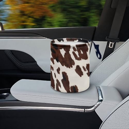 Image of Pensura Brown Cow Print Car Garbage Bin Multifunctional Trash can for car Car Interior Accessory Car Storage Bag Universal Hanging Car Garbage Bag Car Seat Back Use