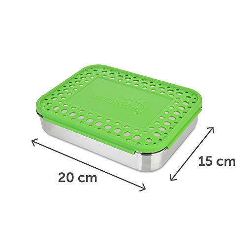 LunchBots Large Trio Stainless Steel Lunch Container -Three Section Design for Sandwich and Two Sides - Metal Bento Lunch Box - Eco-Friendly - Stainless Lid - Green Dots - Thumbnail 2