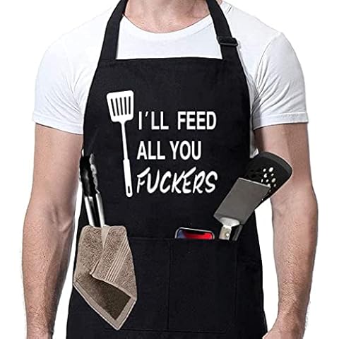 ZOORON Funny BBQ Chef Aprons for Men Pocket Adjustable Waterproof Oil Proof - black - One size Cover