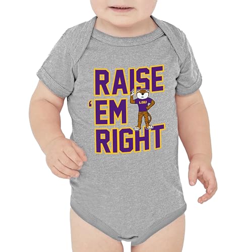 Image of Little King NCAA Raise Em Right Short Sleeve Romper-LSU-Heathered Oxford-0-3 Months