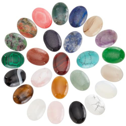 PH PandaHall 25pcs 25x18mm Gemstones Cabochons Flatback, Oval Stone Gem Semi-Precious Gemstones Beads Quartz Chakra Crystal Stones for Bracelet Necklace Earring Pendant Jewelry DIY Craft Making