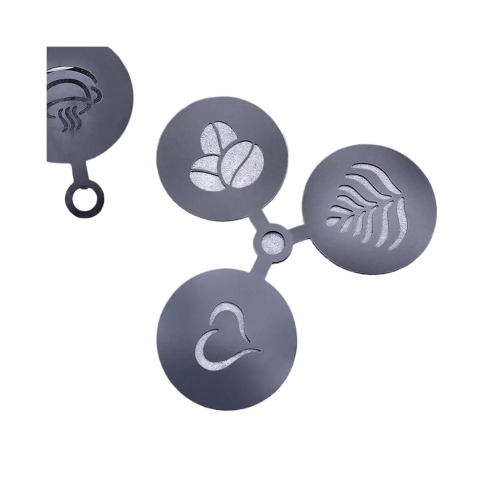 Plantillas de acero para decoración de café, café con leche, capuchino, para decoración de tartas, galletas, pintura en aerosol, molde para hornear para plantilla de barista (negro)