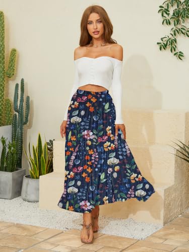 Image of NASHALYLY Women's Chiffon Elastic High Waist Pleated A-Line Maxi Skirts