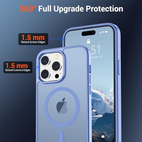 Image of SUPFINE Magnetic for iPhone 14 Pro Case (Compatible with MagSafe) (Military Grade Drop Protection) Slim Translucent Matte Shockproof Phone Cover,Blue Purple