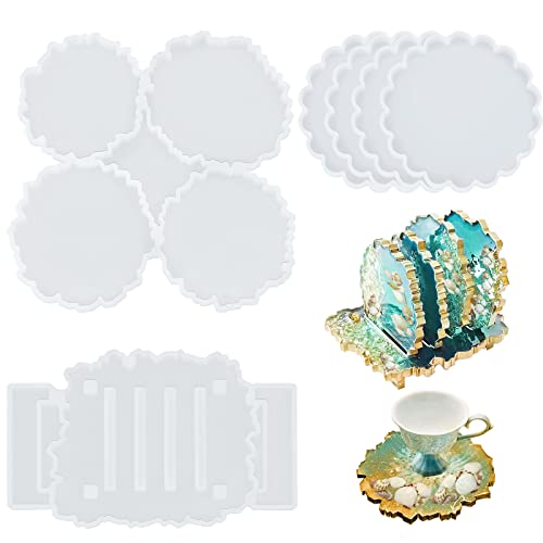 YOUNTHYE Lot de 6 moules en résine avec support, moules en silicone pour moulage de résine, moules en dessous de verre pour résine époxy pour bricolage, artisanat, décoration de la maison Cover