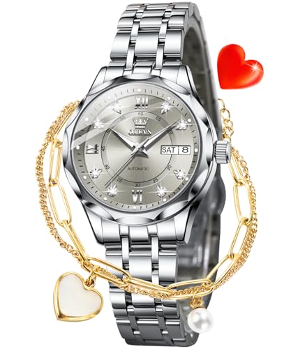 Image of OLEVS Women Watches Automatic Mechanical Set Casual Diamond Dress Ladies Self Winding Two Tone Wrist Watch Date